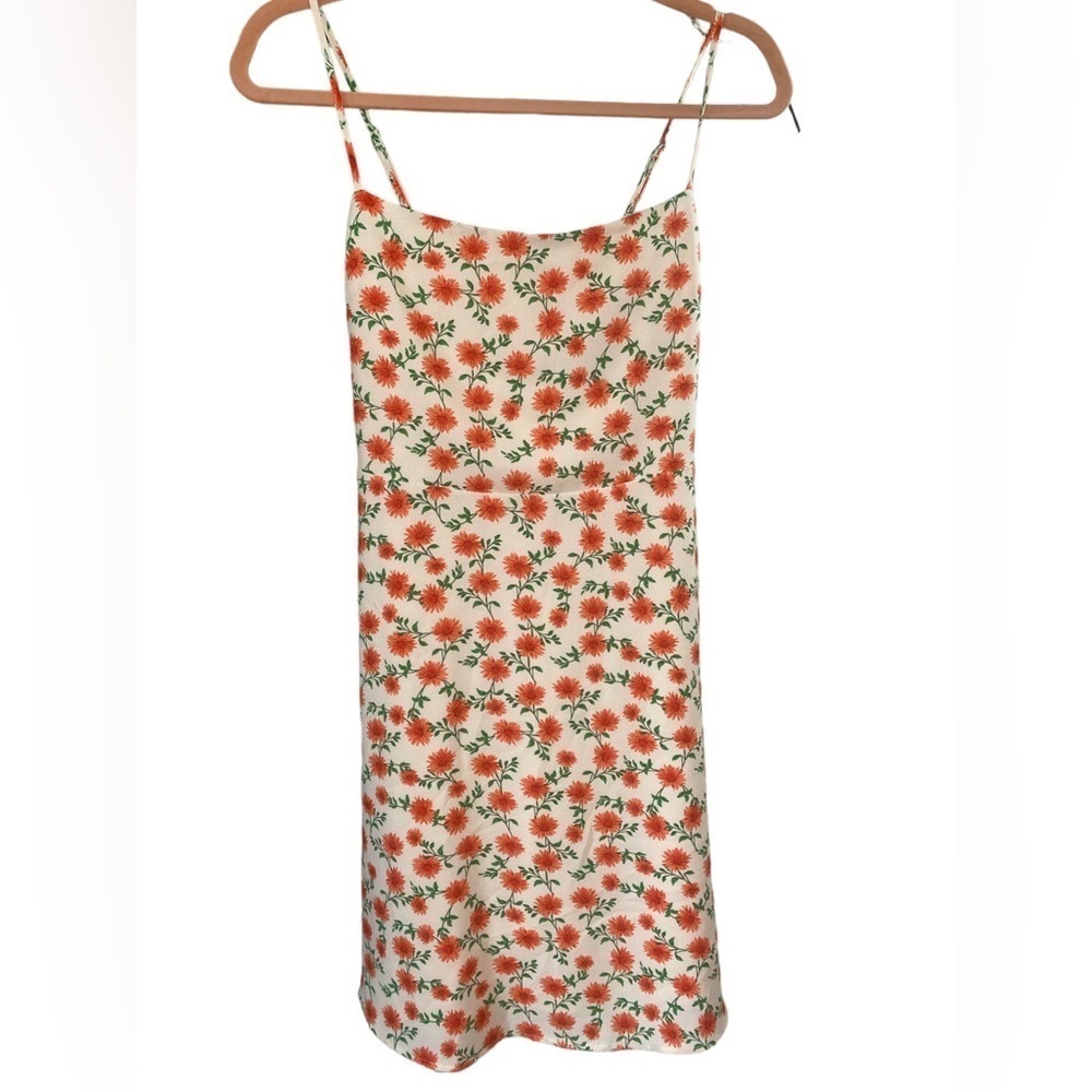 Gilli Ivory and Orange Floral Mini Spaghetti Strap Dress